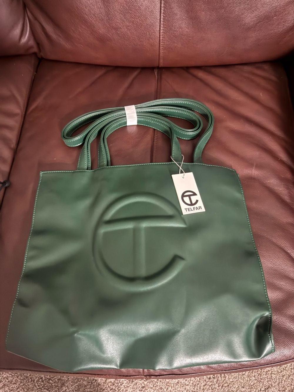 Telfar Dark Green Shopping Tote with Embossed Logo